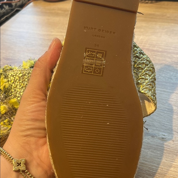 Kurt Geiger Yellow and Cream Kensington Tweed Slides - Picture 3 of 9